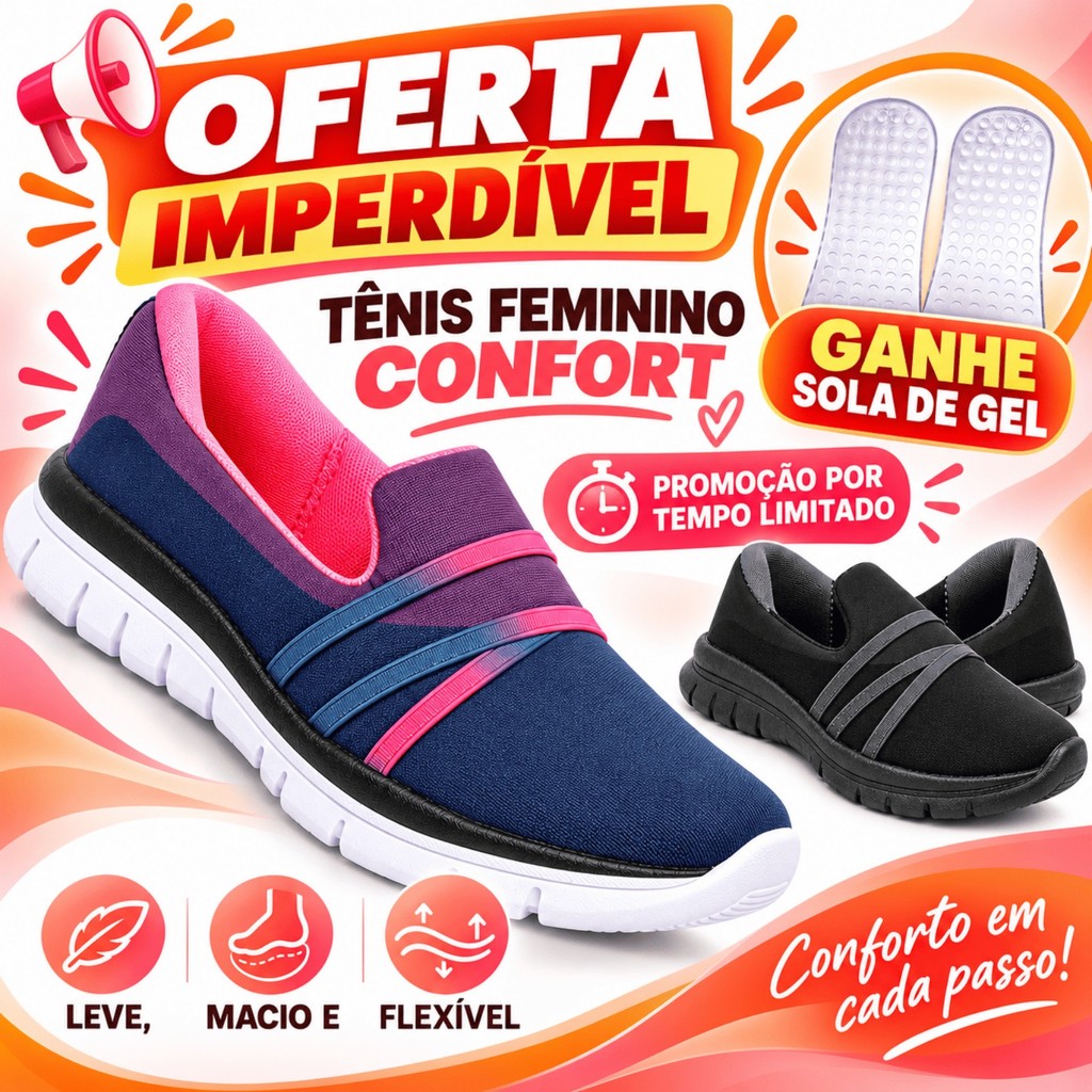Tenis Slip On Feminino Casual Ortopedico Meia Confortavel Caminhada Leve Sapatilha Confort