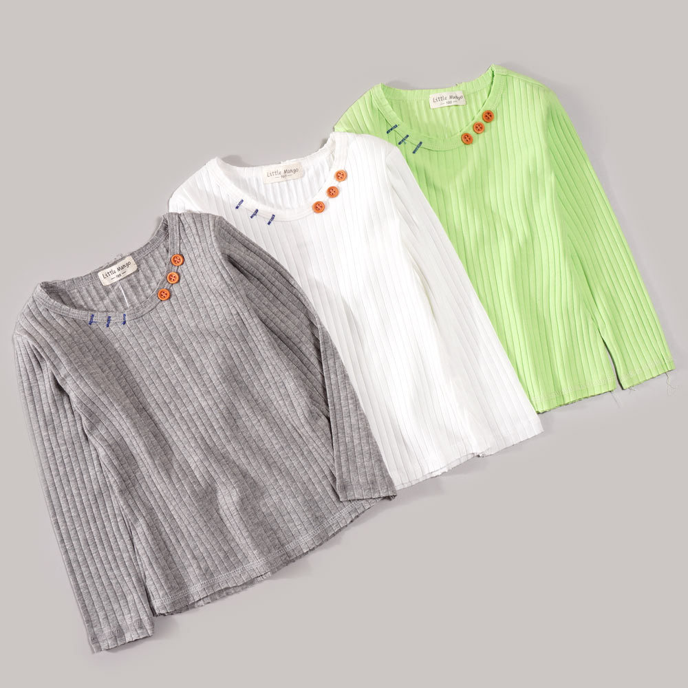 Primavera novo estilo crianças puro algodão versão coreana masculino feminino bebê camisa de fundo camiseta de manga com