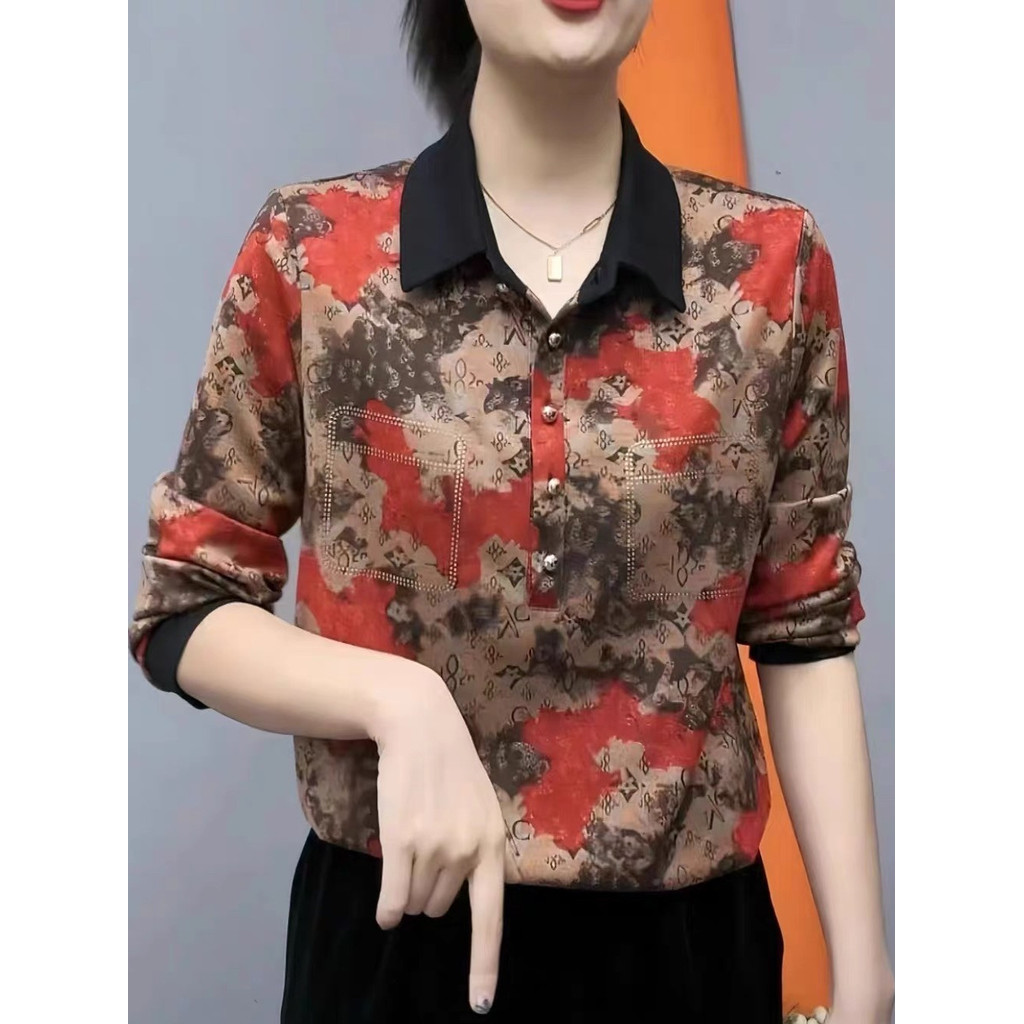 2025 novo estilo mãe outono estilo ocidental camisa de meia-idade idosos mulheres nobre moda pequena camisa primavera ou