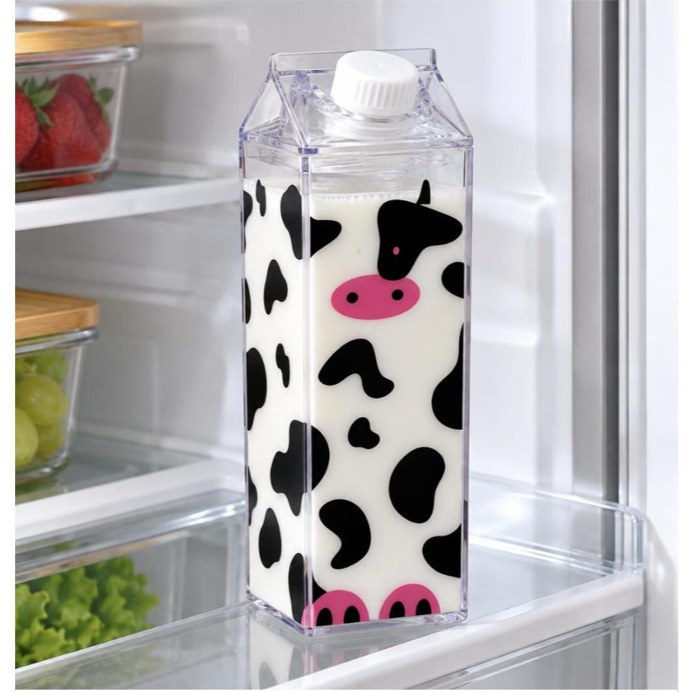 Garrafa Acrílica 480ml Transparente Estilo Caixa de Leite Portátil Organizador para Geladeira