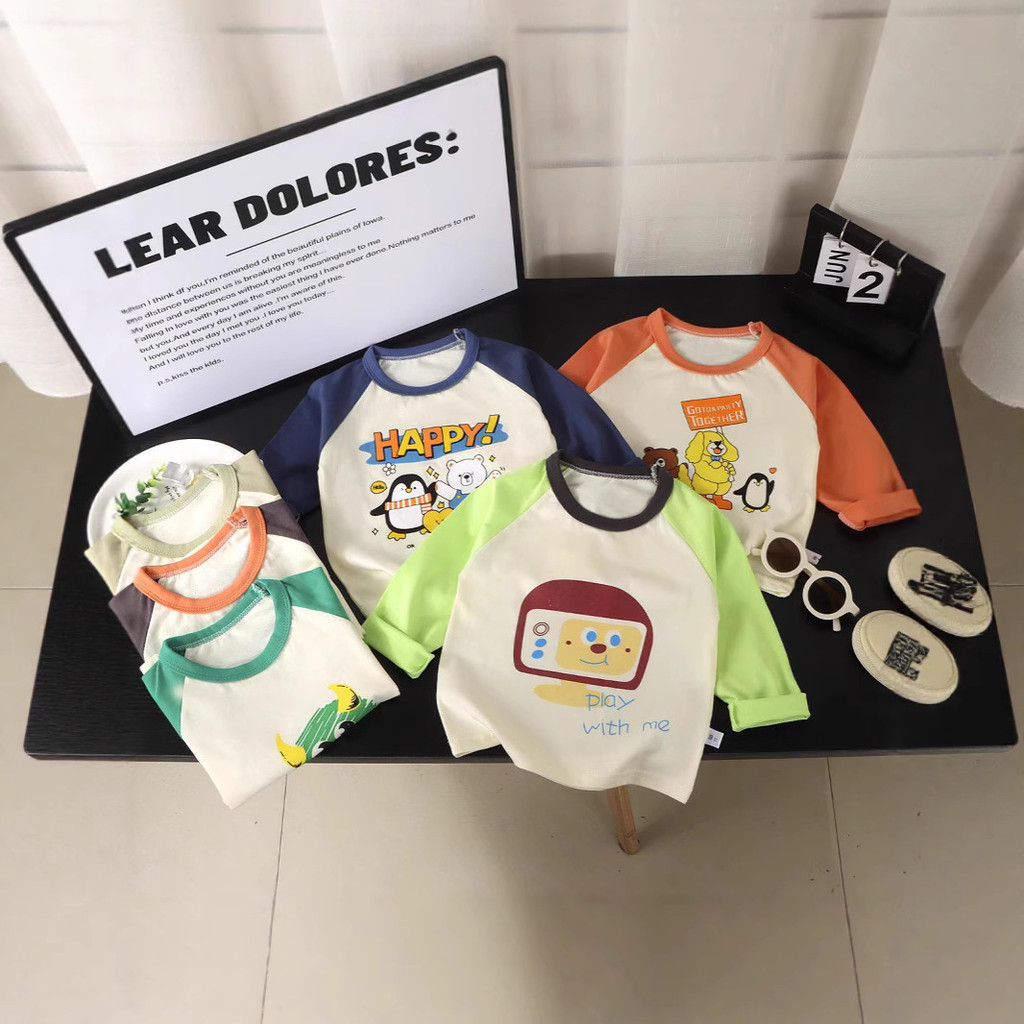 Crianças versão coreana impresso puro algodão camiseta meninos meninas manga comprida topos primavera outono crianças ro