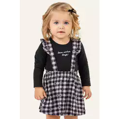 Conjunto Bebê Menina Body e Salopete Xadrez Colorittá Preto