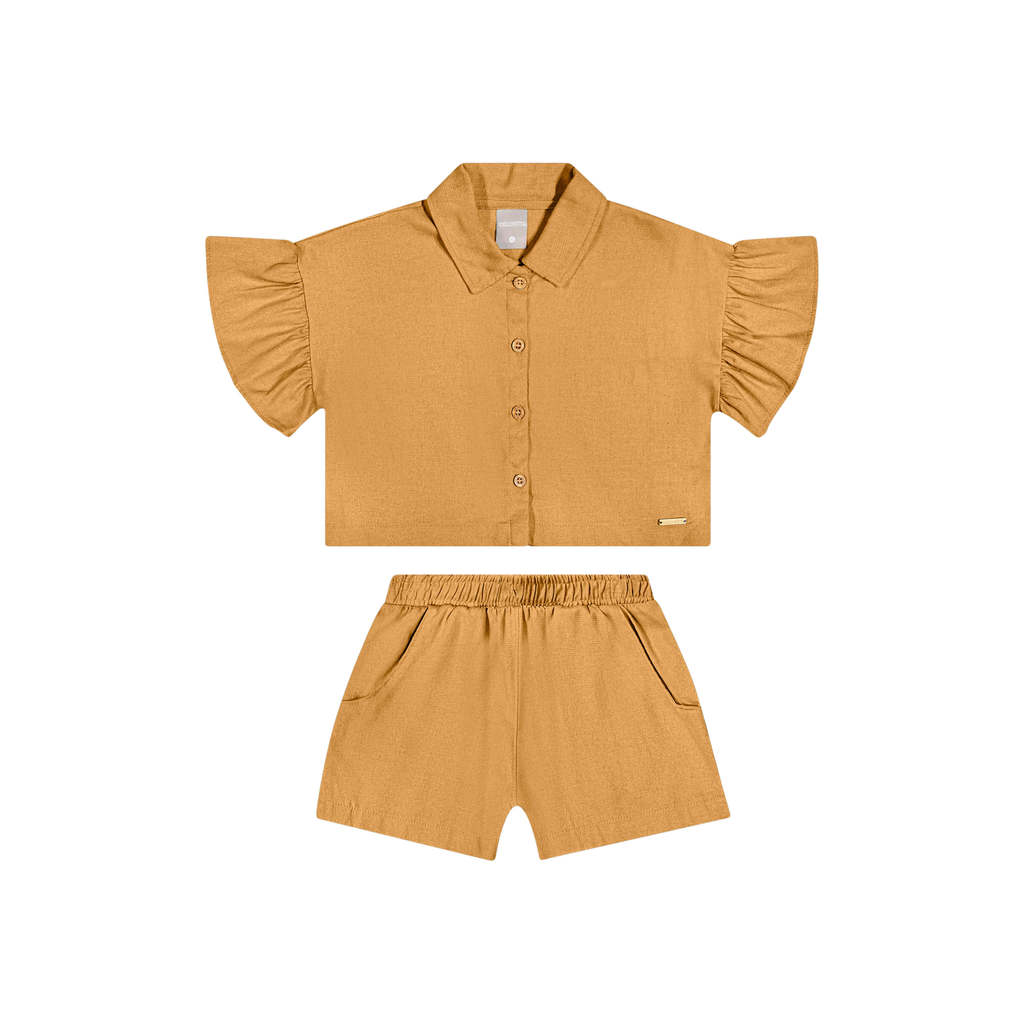 Conjunto Infantil Menina Linho Rústico Colorittá Laranja