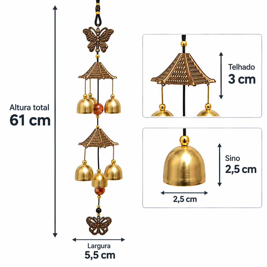 Sino Dos Ventos Metal Estilo Oriental Com Sinos E Símbolos Elefante Coruja Borboleta — imagem 2 de 2