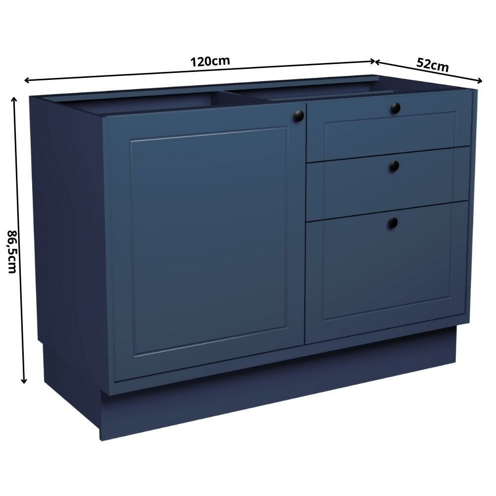 Balcão de Cozinha 120cm 1 Porta 3 Gavetas Sevilha 100% MDF sem Tampo Azul/Órion Azul Orion · foto 2