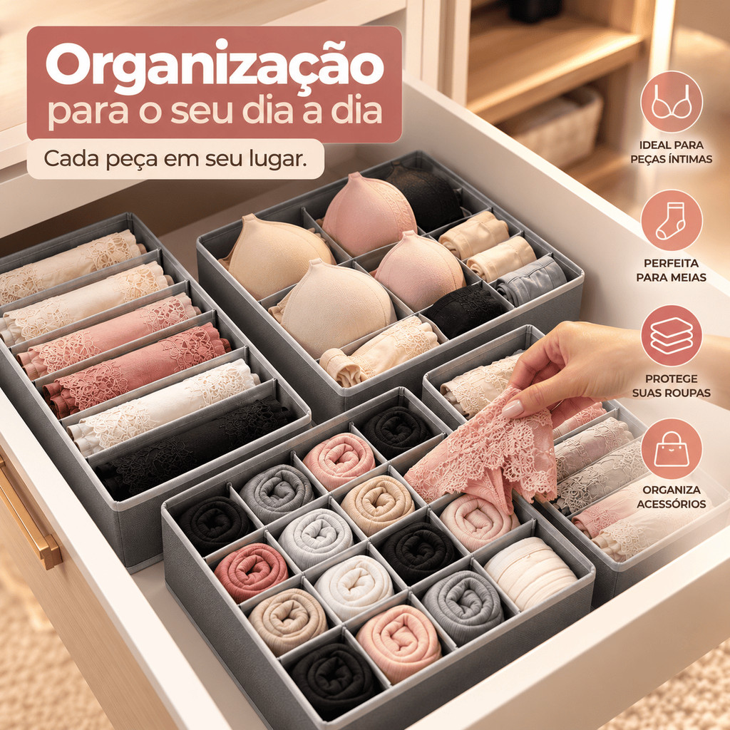 Kit 4 Colmeias Organizadoras de Gaveta Guarda Roupa Organizador de Roupas Íntimas Meias Sutiã Calcinha — imagem 2 de 2