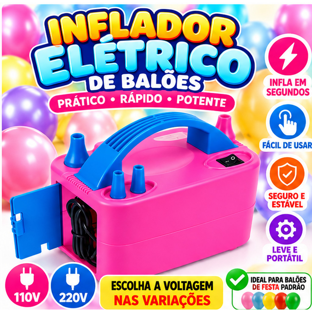 Inflador Elétrico de Balões 600W Bomba Encher 2 Bexigas Rápido Para Festas Decoração 110V 220V Fácil