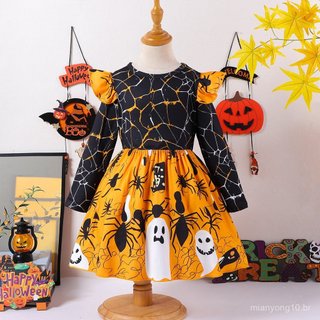 Halloween traje infantil desempenho traje meninas teia de aranha pequena manga voadora Masquerade festa vestido de manga