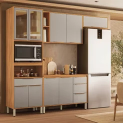Cozinha Completa Modulada 4 Peças 9 Portas Plena Amarelo/Cinamon/Nude Prime 4