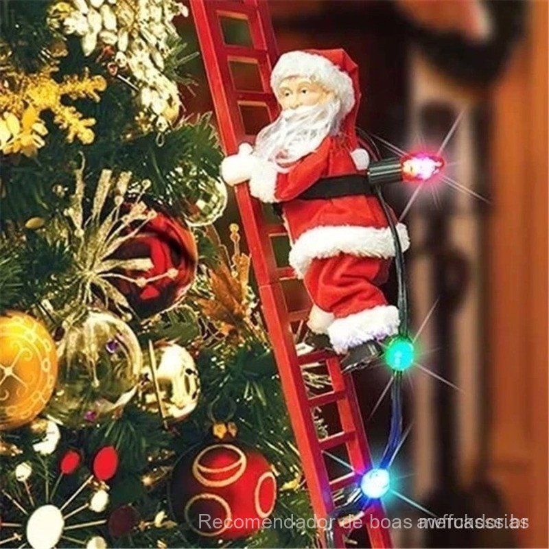 Enfeite de Natal com Papai Noel Elétrico que Escala, Figura Móvel com Corda para Decoração de Árvore, para Casa PDDG