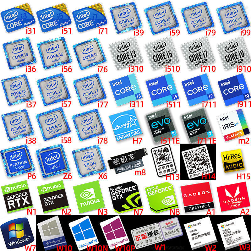 Adesivo core I9 I7 I5 RTX para Laptop