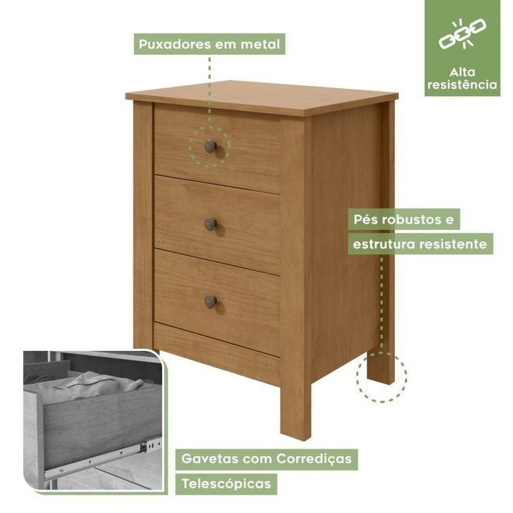 Kit 2 Mesas de Cabeceira 3 Gavetas 50cm Maggiore New Marrom Geneve · foto 2