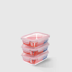 Kit com 3 Potes de Vidro Herméticos Retangulares 1L Invicta