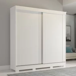 Guarda-Roupa 183cm 2 Portas de Correr com Pés 100% MDF Bonito Espresso Móveis Branco Branco