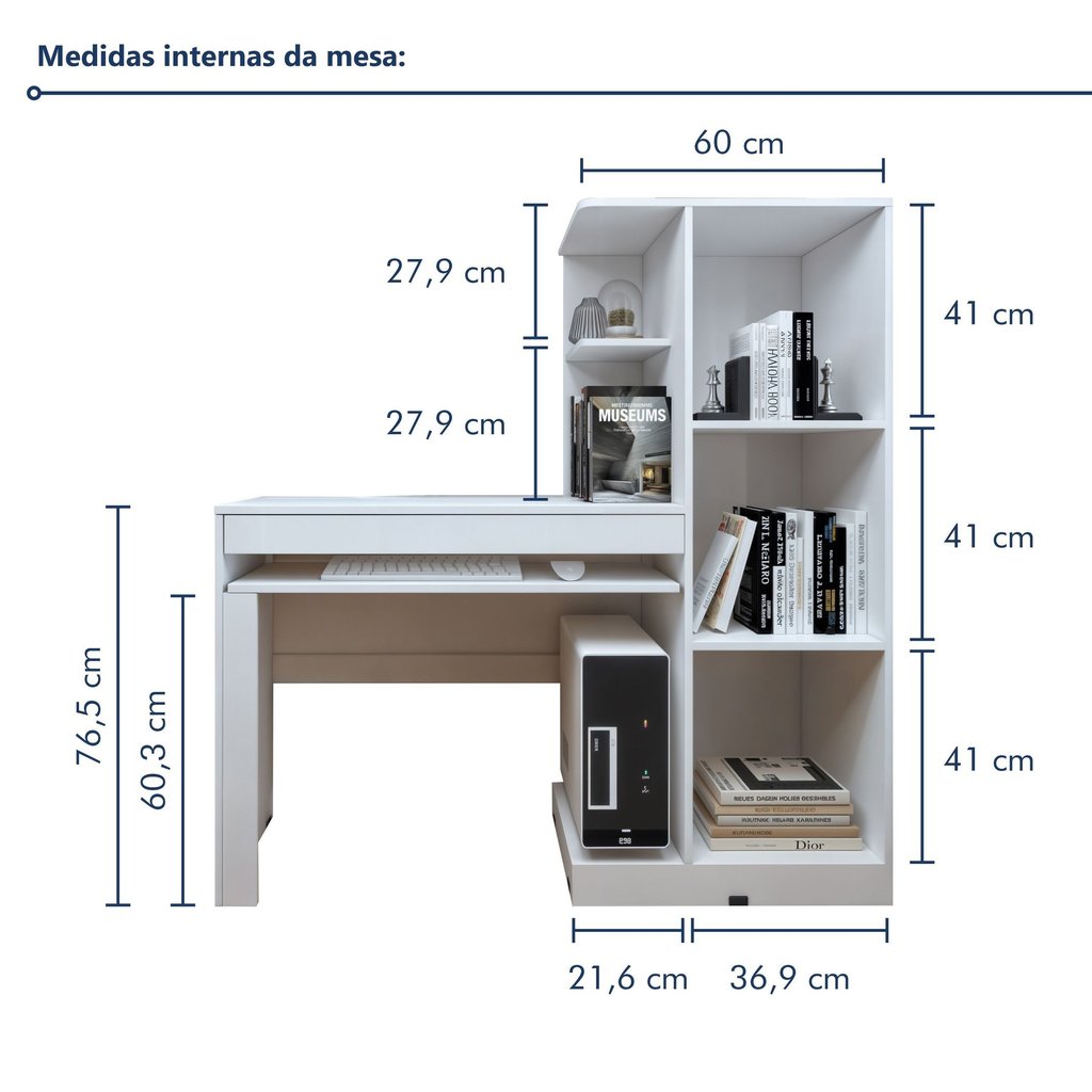 Mesa para Computador Escrivaninha com Armário Office 1 Gaveta 130cm Branca Fosco Branco Fosco · foto 2