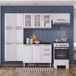 Cozinha Compacta Modulada em Aço 4 Peças 13 Portas 2 Gavetas Paneleiro Duplo em Aço Luce Itatiaia Branco Branco