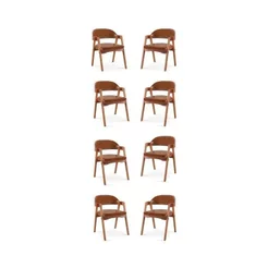 Kit 8 Cadeiras para Mesa de Jantar Gaia Yescasa Marrom Couro ecológico Caramelo