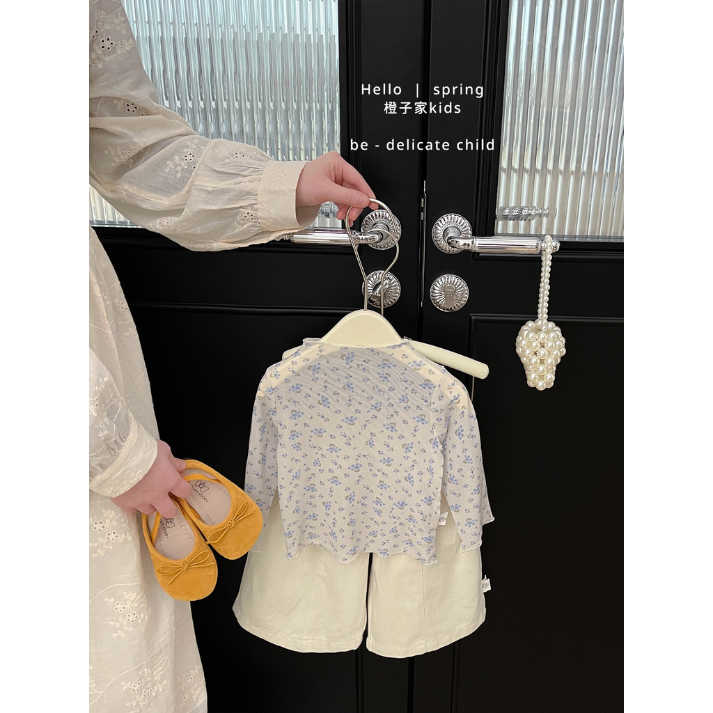 Feminino bebê primavera outono estilo coreano Floral manga comprida camiseta meninas estilo ocidental camisa de fundo in