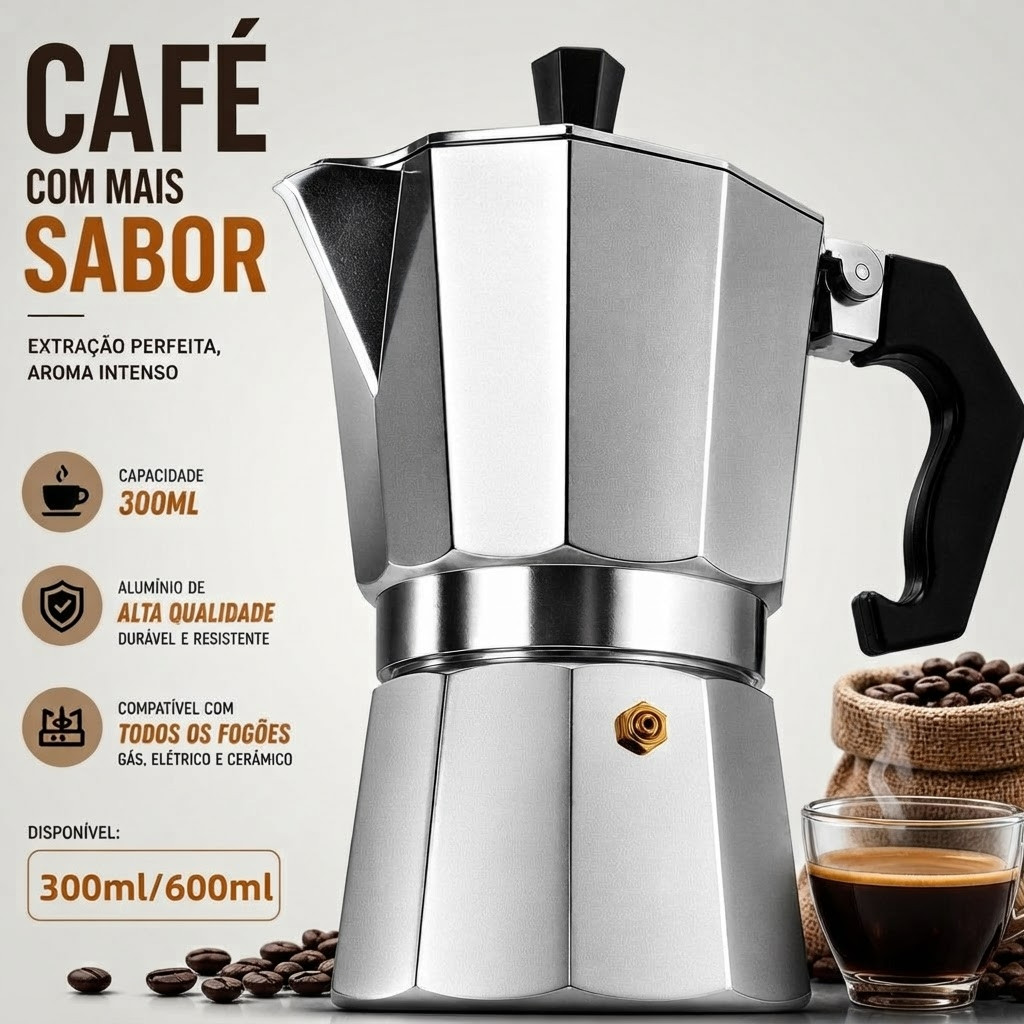 Cafeteira Italiana Moka Inox Perolado 3/6/9/12 Xícaras Café Expresso Concentrado Alumínio Premium Cafe