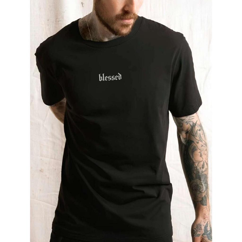 [Camiseta Premium em Algodão Puro]CL Camiseta Básica Blessed E Blessed Anjo Masculina Feminina Algodão Camisa Unissex 