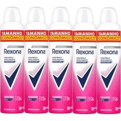 Kit Desodorante Antitranspirante Aerosol Rexona Powder Dry 72 horas 250ml - 5 Unidades