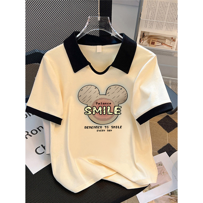 Camisa POLO com bloqueio de cores para meninas Camiseta de manga curta de algodão puro Roupas de verão para crianças méd
