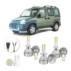 Lâmpadas Ultra Led Fiat Doblo Adventure 20000lm Alto Baixo e Milha + Pingo Led