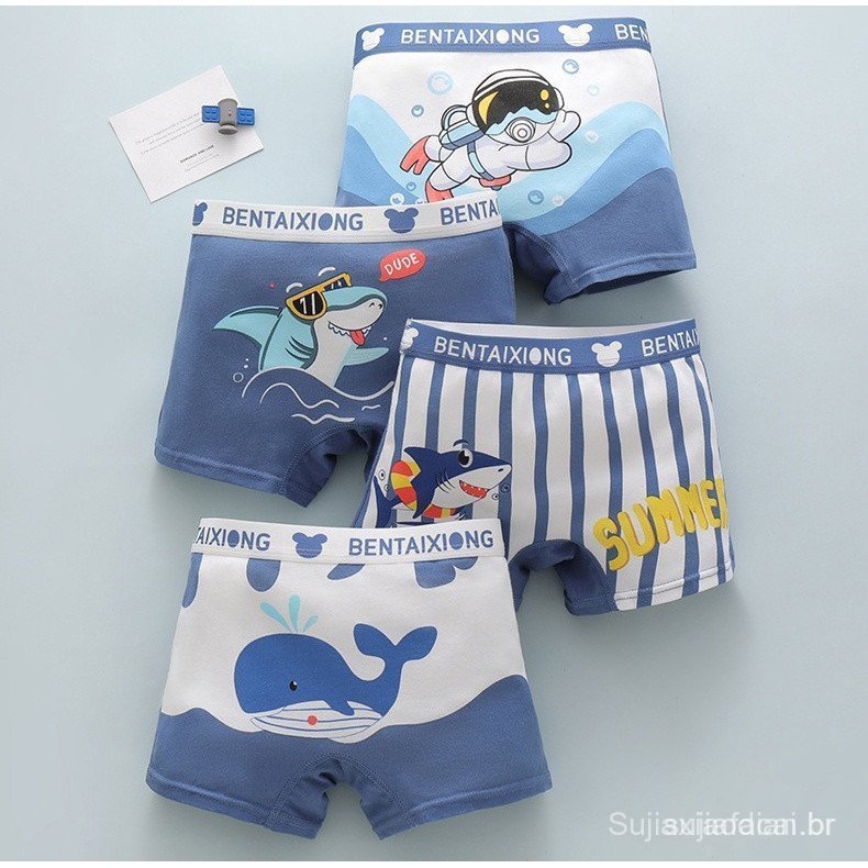 ((4 Peças) Cueca Infantil de Algodão Puro Cueca Infantil de Algodão Puro Cueca Infantil de Boxer Boy Boxer Briefs Confor