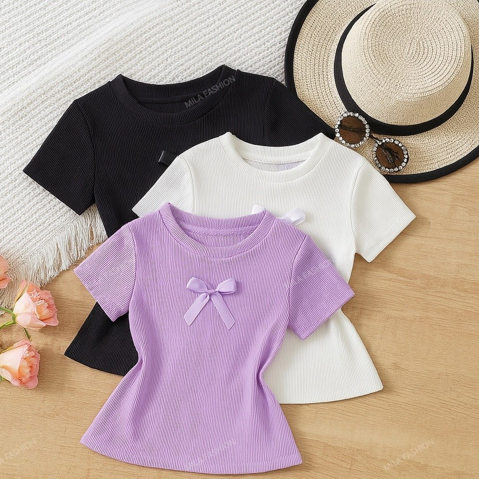 Blusas infantil menina manga curta com lacinho 4 a 12 anos