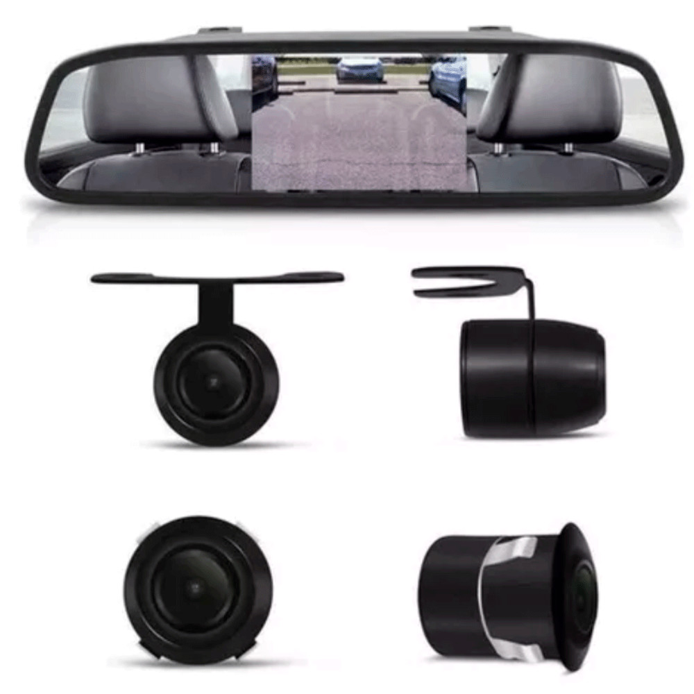 Kit Estacionamento Espelho Retrovisor Monitor Tela 4.3 Lcd Câmera Ré Colorida