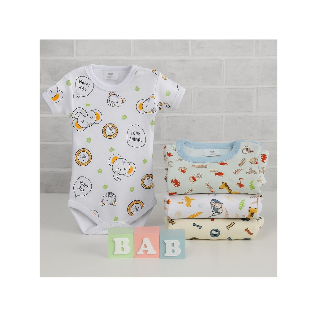 Kit 4 Body Estampado Bebê 100% Algodão Macio Suedine Menino Menina Enxoval Maternidade Blusa Verão Calor Curto Bori