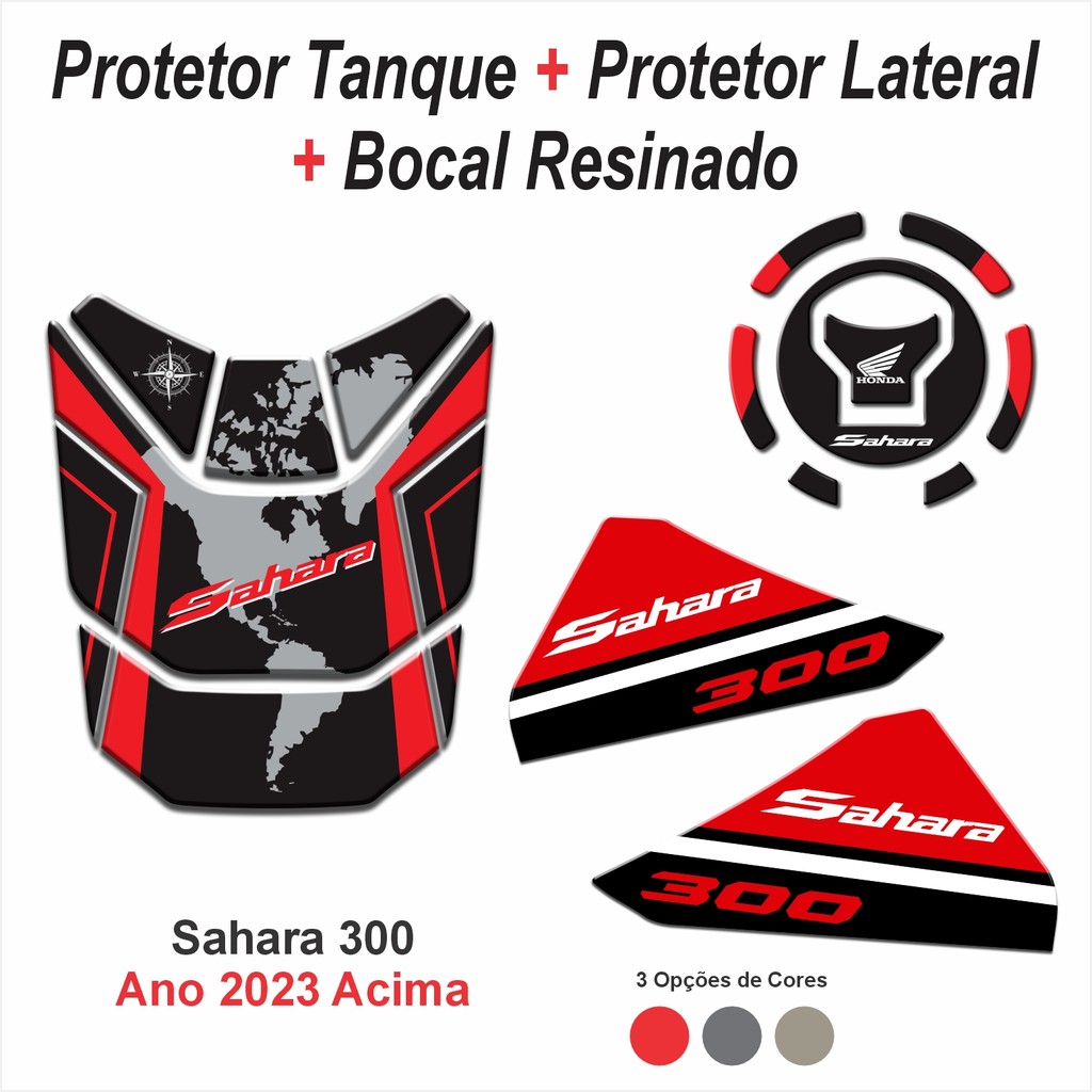 Adesivo Protetor Tanque / Tankpad + Bocal + Lateral 3d Resinado Para Moto Honda Sahara 300 Adventure e Rally