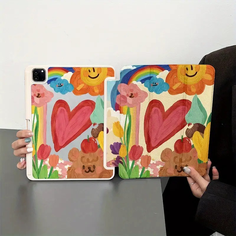 Capa Capinha Silicone Flip Desenho para Tablet Samsung Galaxy Tab S6 Lite A9 PLUS S9 S10 FE PLUS+Case Slot para Caneta - detalhe