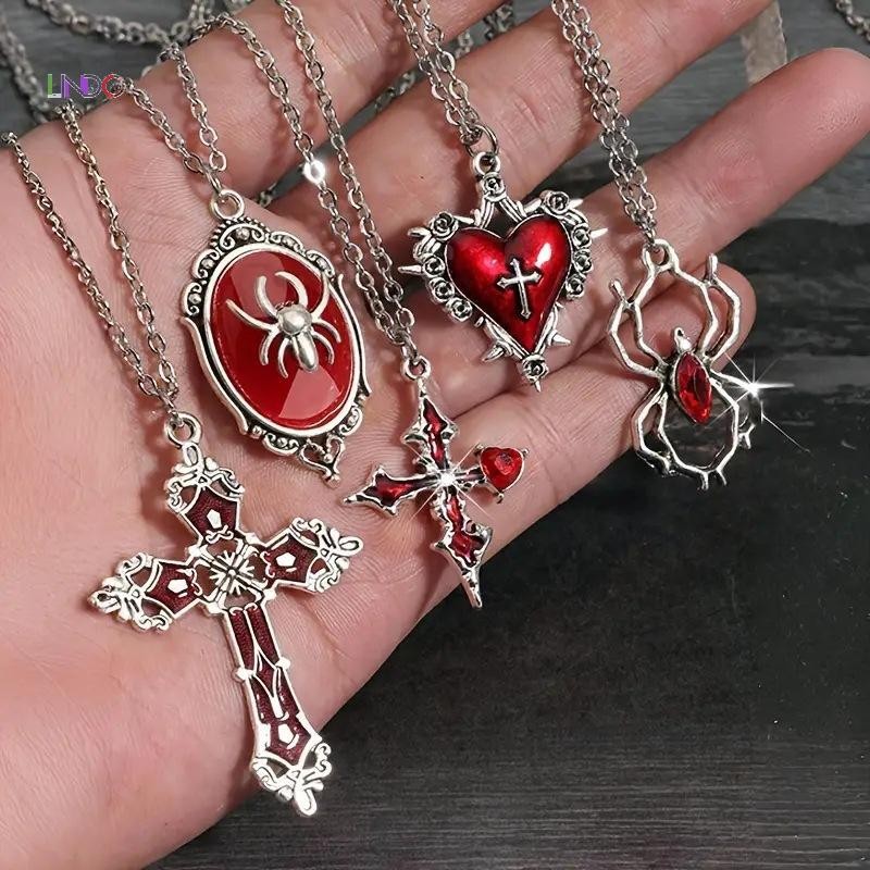 Uequilibrium 5 Peças Conjunto De Colar Gótico Para Mulheres Joias De Halloween Coração Morcego Aranha Cruz Pingente Suét em Oferta na Shopee