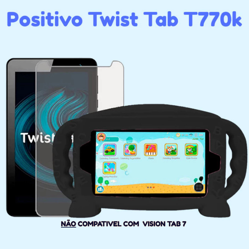 Capa Infantil com Alça Silicone Baby para Positivo Twist Tab T770k + Película de Hidrogel '7 Polegadas