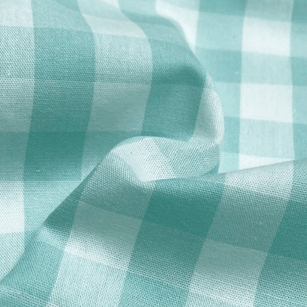 Tecido Tricoline Fio Tinto Xadrez GG Azul Turquesa Costura Mesa Posta Cama Artesanato Pano Ateliê
