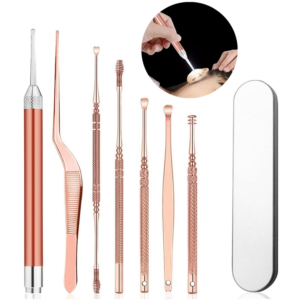 Kit 7 Peças Limpador de Orelha Ouvido Removedor de Cera Sujeira Profundo Espátula Pinça