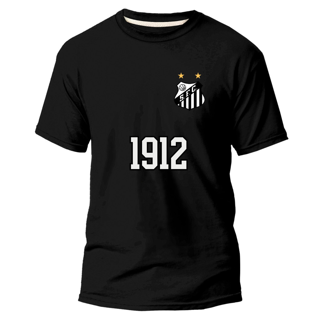 Camiseta Futebol Algodão Camisa Estampa Santos Futebol Clube 1912 Peixe Blusa Confortável Esporte