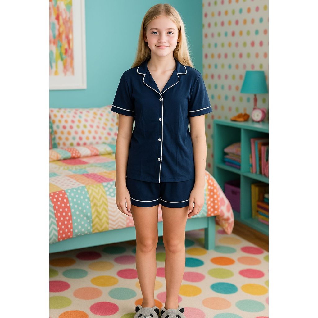 Pijama Juvenil Feminino em Algodão – Conjunto Manga Curta com Short Conforto