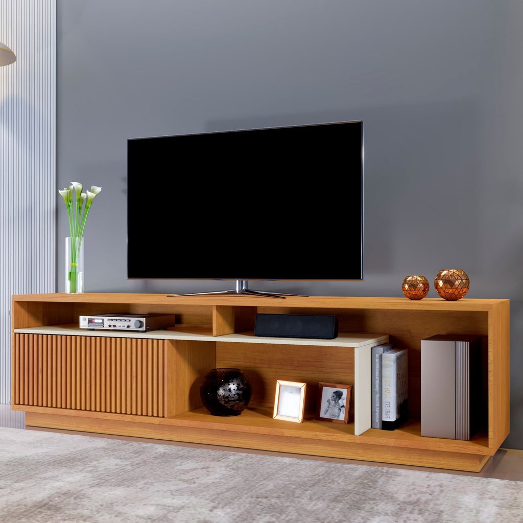 Rack para TV até 75 Polegadas 100% MDF Ripado Granada em Oferta na Shopee
