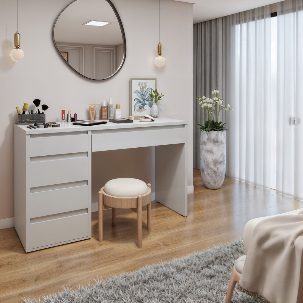 Penteadeira 5 Gavetas 100% MDF Sem Espelho Giulia Yescasa Off White em Oferta na Shopee