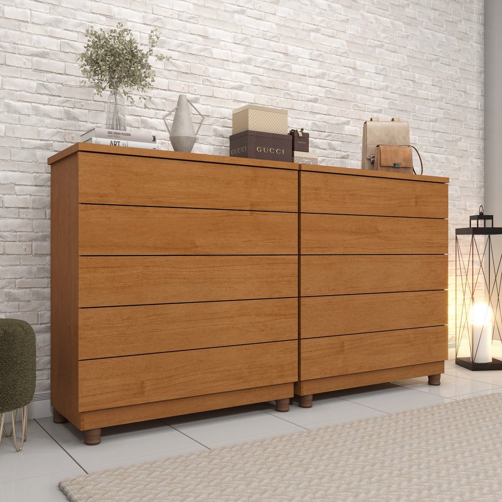 Kit 2 Cômodas 5 Gavetas com Pés Espresso Móveis Cinamomo em Oferta na Shopee