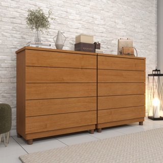 Kit 2 Cômodas 5 Gavetas com Pés Espresso Móveis Cinamomo em Oferta na Shopee