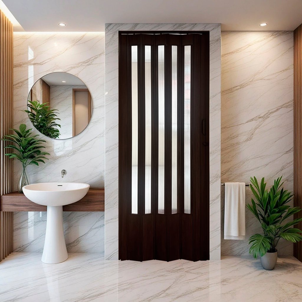 Porta Sanfonada de PVC Translucida 210cm x 84cm Plastporta BCF Imbuia com Translucido em Oferta na Shopee