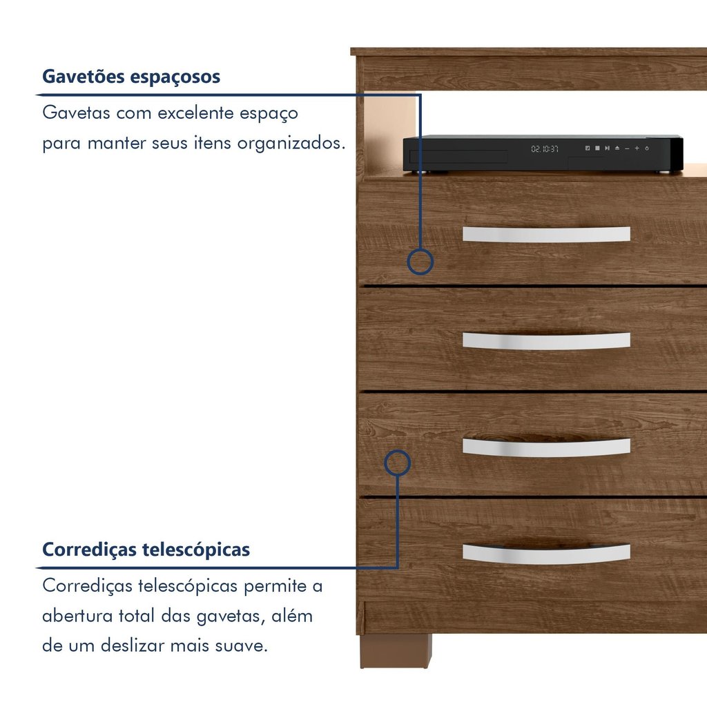Detalhes do Cômoda Sapateira 1 Porta 4 Gavetas Itapema Malbec