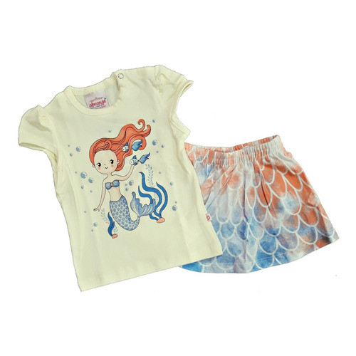Conjunto Feminino Bebê Blusinha Sereia Com Short Saia P Ao G