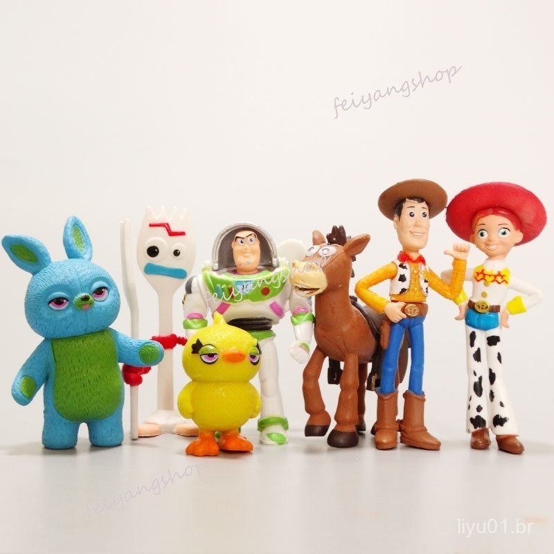 7 Peças/Cjto Toy Story 4 Boneco Disney Woody Lightyear Rex Alien Urso - Figura de Ação