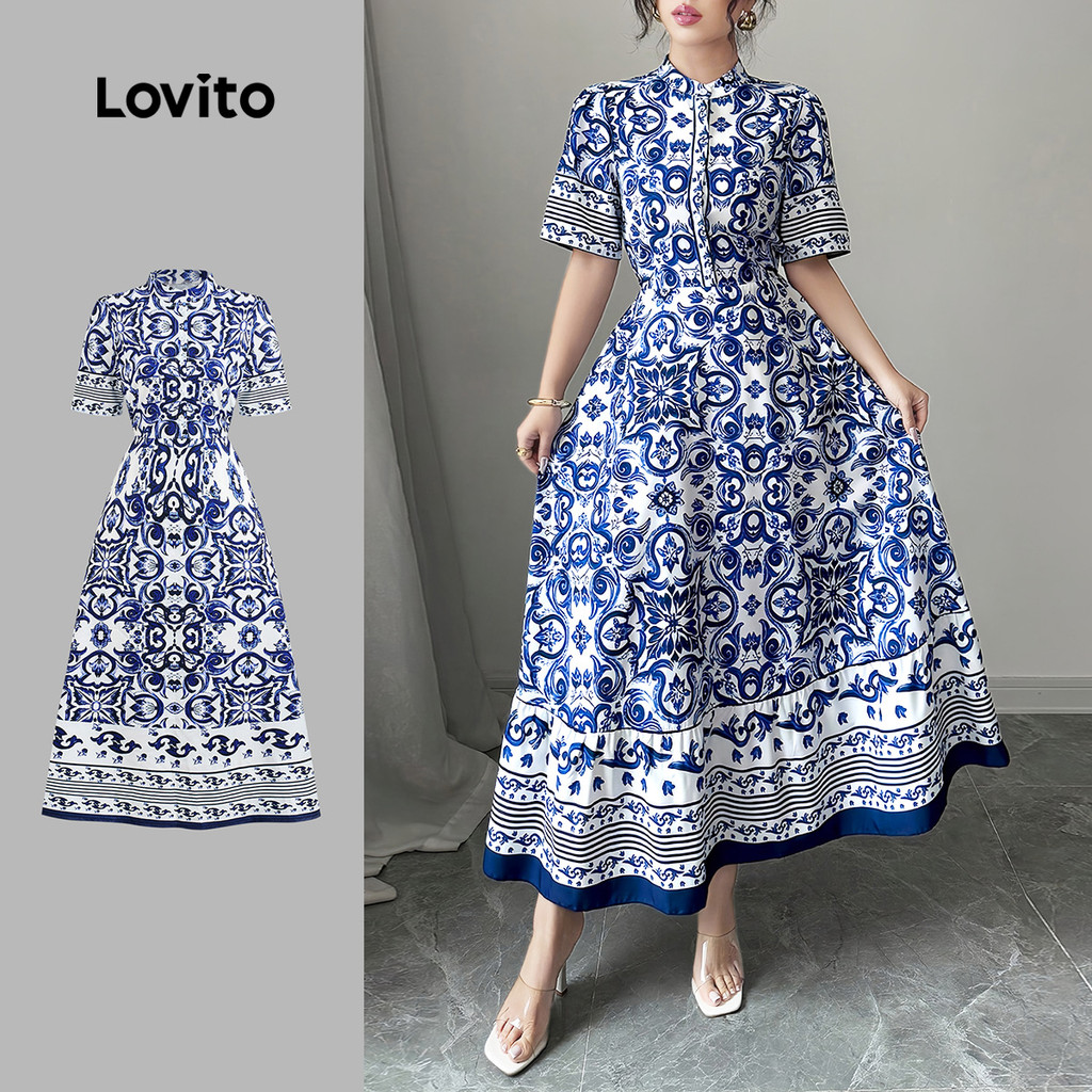 Lovito Vestido Boho Estampa Floral Fenda Lateral Estilo Nacional Drapeado Primavera/verão Para Mulheres L155AD396 em Oferta na Shopee
