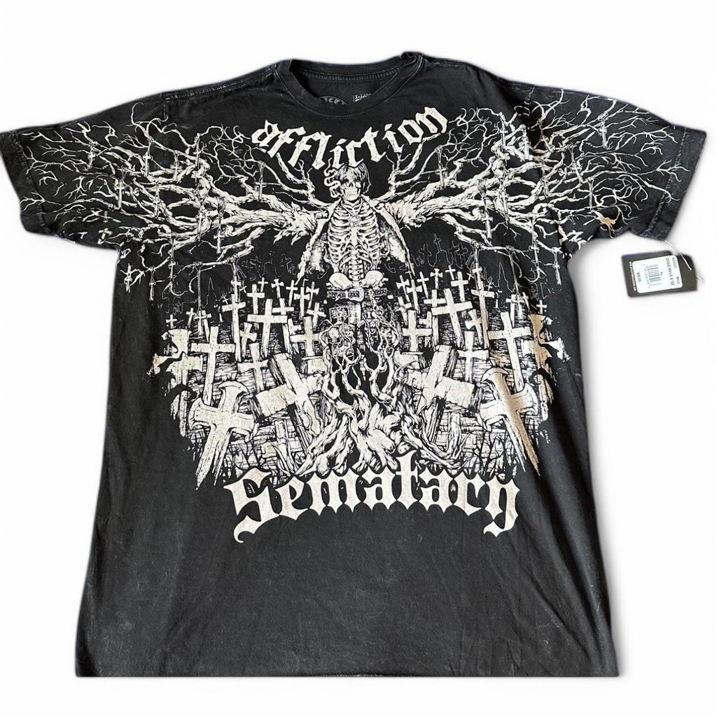 Affliction Vintage Gráfico 2000s Retro Punk Oversized Algodão Camiseta Hip Hop Streetwear Em Torno Do Pescoço Manga Curt