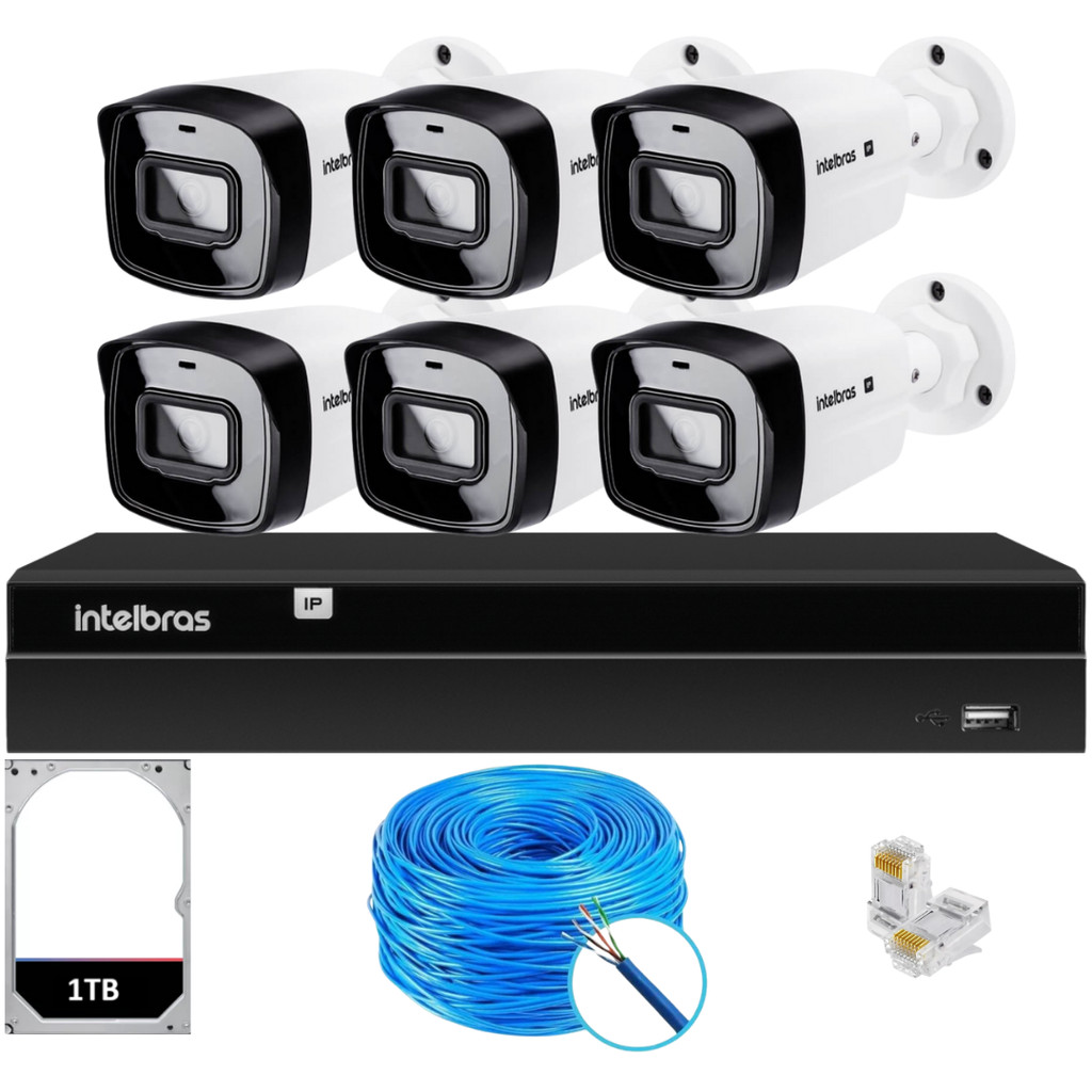 Kit CFTV Intelbras NVD 1408P 6 Câmeras IP Vipc HD 1TB